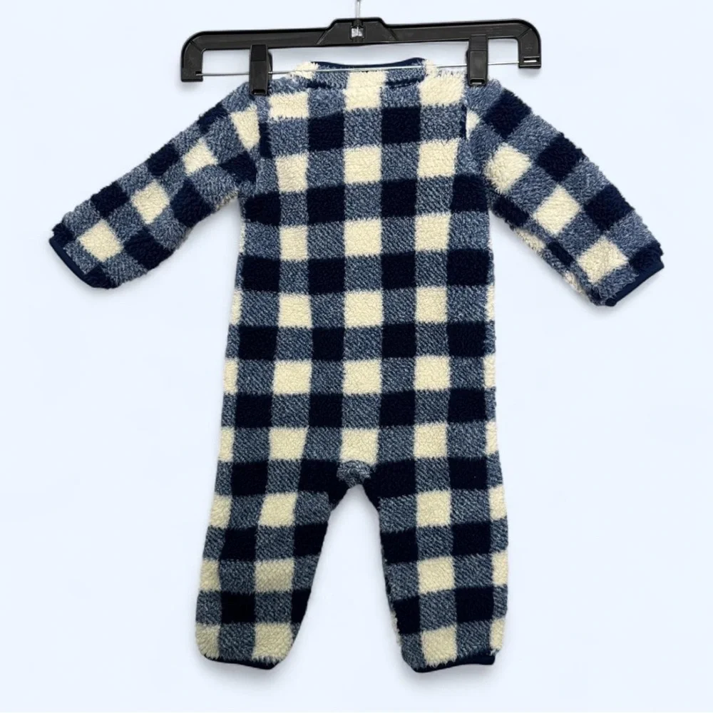 Carter's Baby Bodysuit Sz‎ 9 Months Blue White Plaid Checkered Winter Fleece Zip